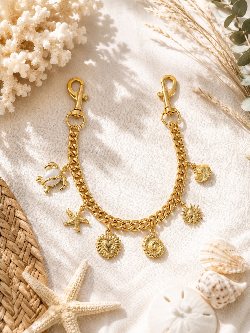 Coastal Charm Purse Chain | Sea Turtle, Starfish & Shell Bag Charm Chain